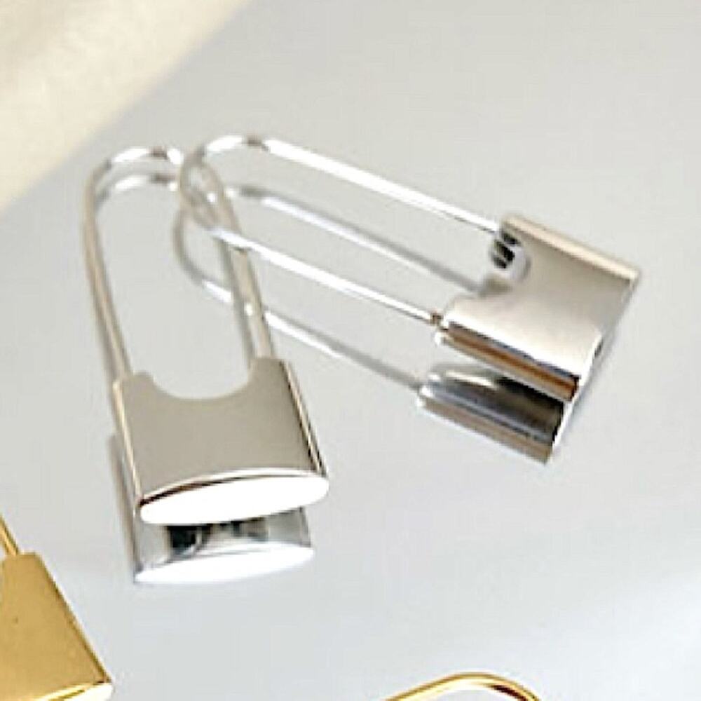 Silver Lock Safety Pin Earrings, Minimalist, Dainty, Gift For Teenager - Picture 5 of 9